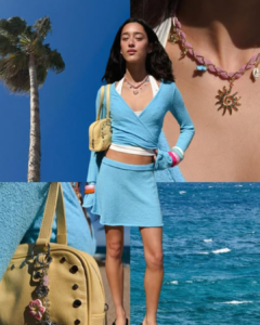 a girl wearing blue top and blue skirt