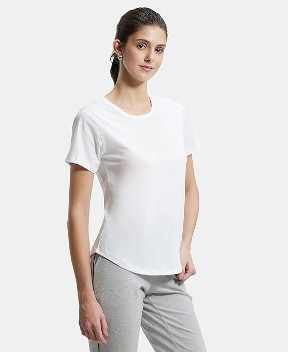 Jockey AW88 Women's Super Combed Cotton Rich Relaxed Fit Solid Curved Hem Styled Half Sleeve T-Shirt - Image 2