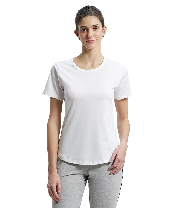 Jockey AW88 Women's Super Combed Cotton Rich Relaxed Fit Solid Curved Hem Styled Half Sleeve T-Shirt